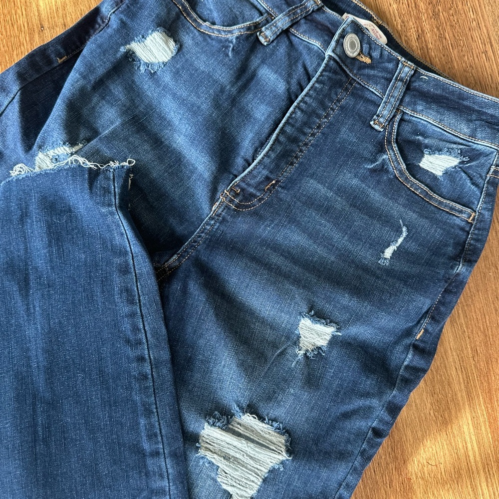 Distressed Blue High Rise Skinny Jeans - Picture 2 of 4